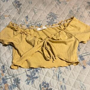 Noble U Yellow Ruffle Tie Crop Top